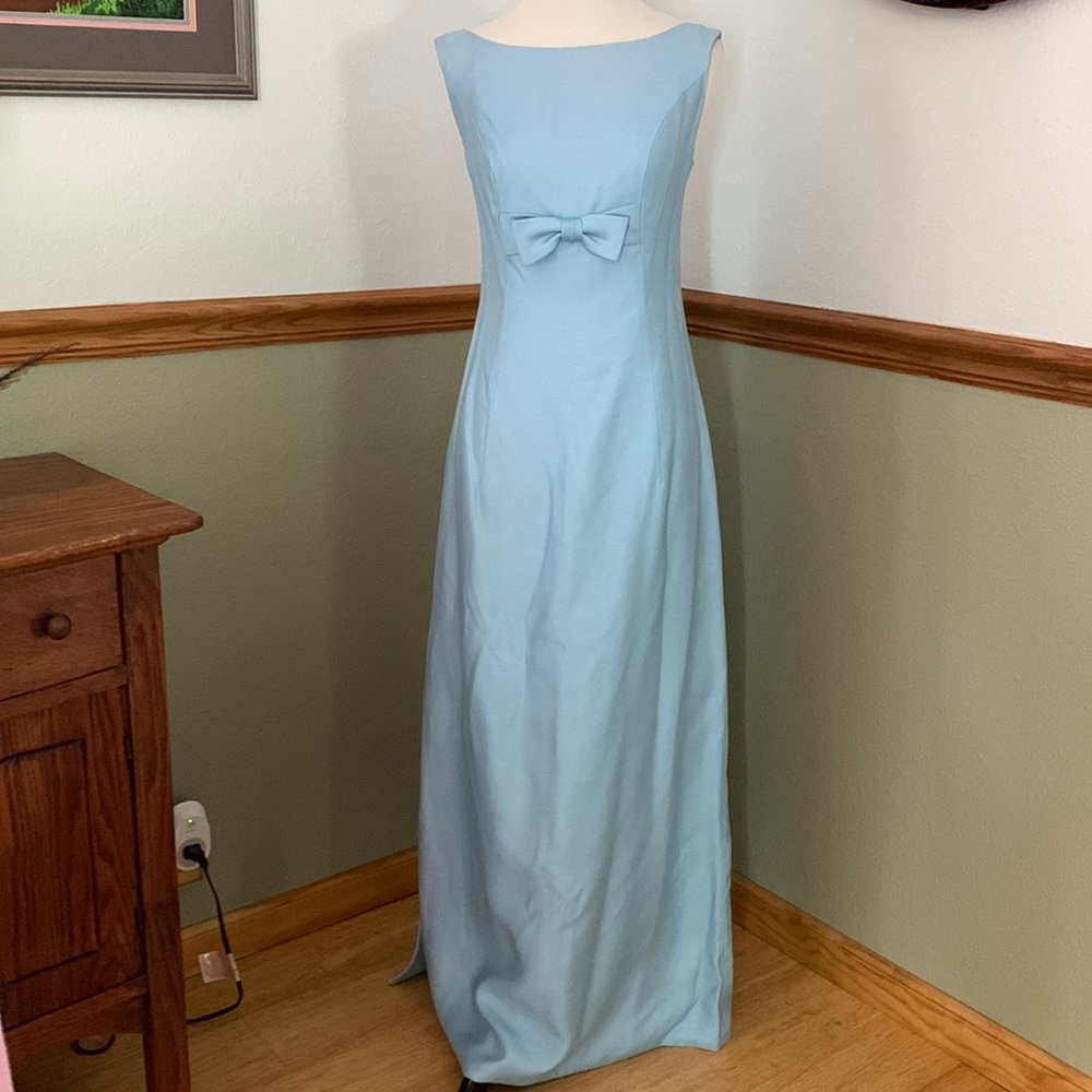 Vintage 70s bridesmaid handmade sleeveless blue maxi dress